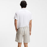 Boss Striped Shorts In a Linen-Cotton Blend Light Beige