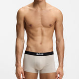 Boss Three-Pack Of Stretch-Cotton Trunks With Logo Waistbands In Light Grey