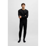 BOSS Waffle-Structure Pyjama Bottoms In A Cotton Blend In Black