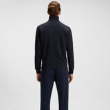 Boss Quarter-Zip Cotton-Terry Sweatshirt With Logo Patch Dark Blue