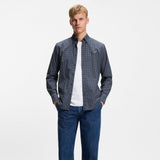 Boss Regular-Fit Shirt In Checked Stretch-Cotton Dobby Blue Patterned