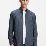 Boss Regular-Fit Shirt In Checked Stretch-Cotton Dobby Blue Patterned