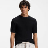 Boss Cotton-Blend Sweater With Two-Tone Knitted Structure Dark Blue