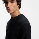 Boss Cotton-Blend Sweater With Two-Tone Knitted Structure Dark Blue
