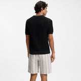 Boss Cotton-Blend Sweater With Two-Tone Knitted Structure Dark Blue