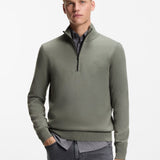 Boss Cotton-Cashmere Sweater With Zip Collar Grey