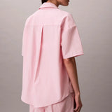 Calvin Klein Cotton Poplin Pants Pyjama Set In Sera Stripe Cradle Pink