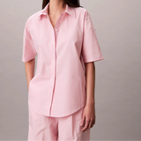 Calvin Klein Cotton Poplin Pants Pyjama Set In Sera Stripe Cradle Pink