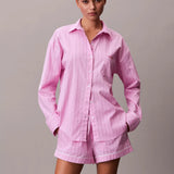 Calvin Klein Cotton Poplin Shorts Pyjama Set In Stripe Pink Essence