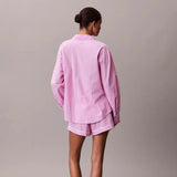 Calvin Klein Cotton Poplin Shorts Pyjama Set In Stripe Pink Essence