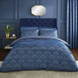 Catherine Lansfield Art Deco Pearl Quilt Duvet Set Navy