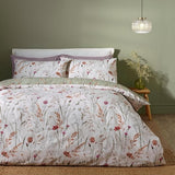 Catherine Lansfield Brushed Grasmere Floral Cotton Reversible Double Duvet Cover Set In Green