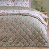 Catherine Lansfield Brushed Grasmere Floral Cotton Reversible Quilted Bedspread In Green