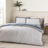 Catherine Lansfield Oxford Pinstripe Reversible Double Duvet Cover In Navy Blue