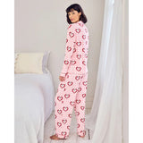 Chelsea Peers Chilli Heart Print Long Pyjama Set In Pink