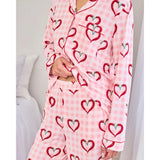 Chelsea Peers Chilli Heart Print Long Pyjama Set In Pink