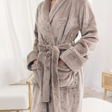 Chelsea Peers Fleece Long Dressing Gown In Beige