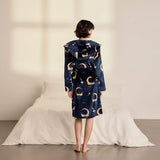 Chelsea Peers Fleece Lunar Print Dressing Gown In Navy