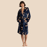 Chelsea Peers Fleece Lunar Print Dressing Gown In Navy