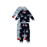 Chelsea Peers Kids Two Pack Racing Frogs / Safari Drive Print Long Pyjama Set In Blue