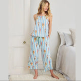 Chelsea Peers Organic Cotton Swimming Society Stripe Cami Long Pyjama Set