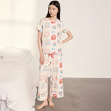 Chelsea Peers Organic Cotton Tea Party Print Long Pyjama Set In Cream