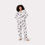 Chelsea Peers Organic Cotton White & Black Christmas Tree Print Long Pyjama Set