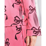 Chelsea Peers Satin Bow Print Long Pyjama Set In Pink