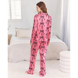Chelsea Peers Satin Bow Print Long Pyjama Set In Pink