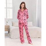 Chelsea Peers Satin Bow Print Long Pyjama Set In Pink