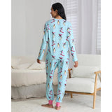 Chelsea Peers Skiing Penguins Print Long Pyjama Set In Blue