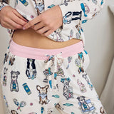 Chelsea Peers Tennis Dogs Print Long Pyjama Set In Cream
