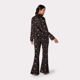 Chelsea Peers Velour Black & Gold Metallic Foil Star Print Long Pyjama Set