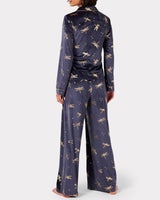 Chelsea Peers Velour Navy & Gold Foil Dragonfly Print Pyjama Set