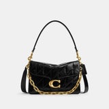 Coach Chain Tabby Shoulder Bag With Quilting In Brass/Black Glazed