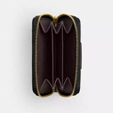 Coach Essential Small Zip Around Card Case Signature Upcrafted Leather In Walnut Black