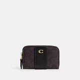 Coach Essential Small Zip Around Card Case Signature Upcrafted Leather In Walnut Black