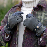Dents - Crewkerne Men's Water-Resistant Thinsulate-Lined Imitation Deerskin Leather Gloves with Waxed Cotton In Black Olive
