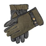 Dents - Crewkerne Men's Water-Resistant Thinsulate-Lined Imitation Deerskin Leather Gloves with Waxed Cotton In Black Olive