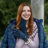 Dents - Laura Women's Three-Point Fleece-Lined Suede Gloves In Navy