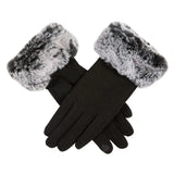 Dents Women's Touchscreen Thermal Gloves with Faux Fur Cuffs in Black