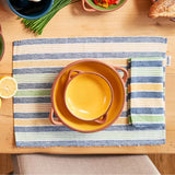Dexam Sintra Recycled Cotton Striped Napkin and Placemat Set In Blue