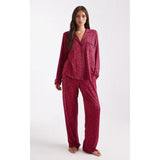 DKNY Folded Notch Top And Pant Sleep Set In Fig Letter Logo