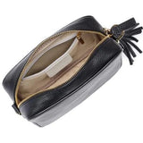 Elie Beaumont Black Camera Bag with Black Gold White Strap