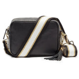 Elie Beaumont Black Camera Bag with Black Gold White Strap