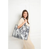 Elie Beaumont Cotton Quilted Tote In Black / White Crane