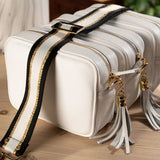 Elie Beaumont Crossbody Camera Bag Gold, Black & White Abstract Strap