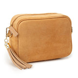 Elie Beaumont Crossbody Tassel Suede In Caramel