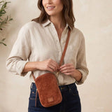 Elie Beaumont Phone Bag In Tan Suede