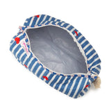 Elie Beaumont Serendipity Cotton Cosmetic Bag Set In Blue Stripe Red Heart